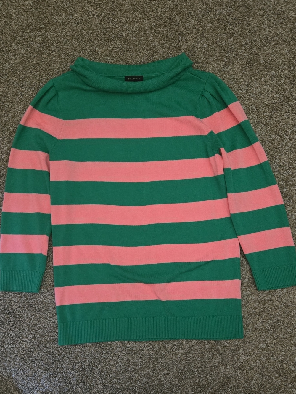 Talbots Green and Pink Striped Boatneck Sweater